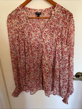torrid Cream and Red Floral Peasant V-Neck Blouse
